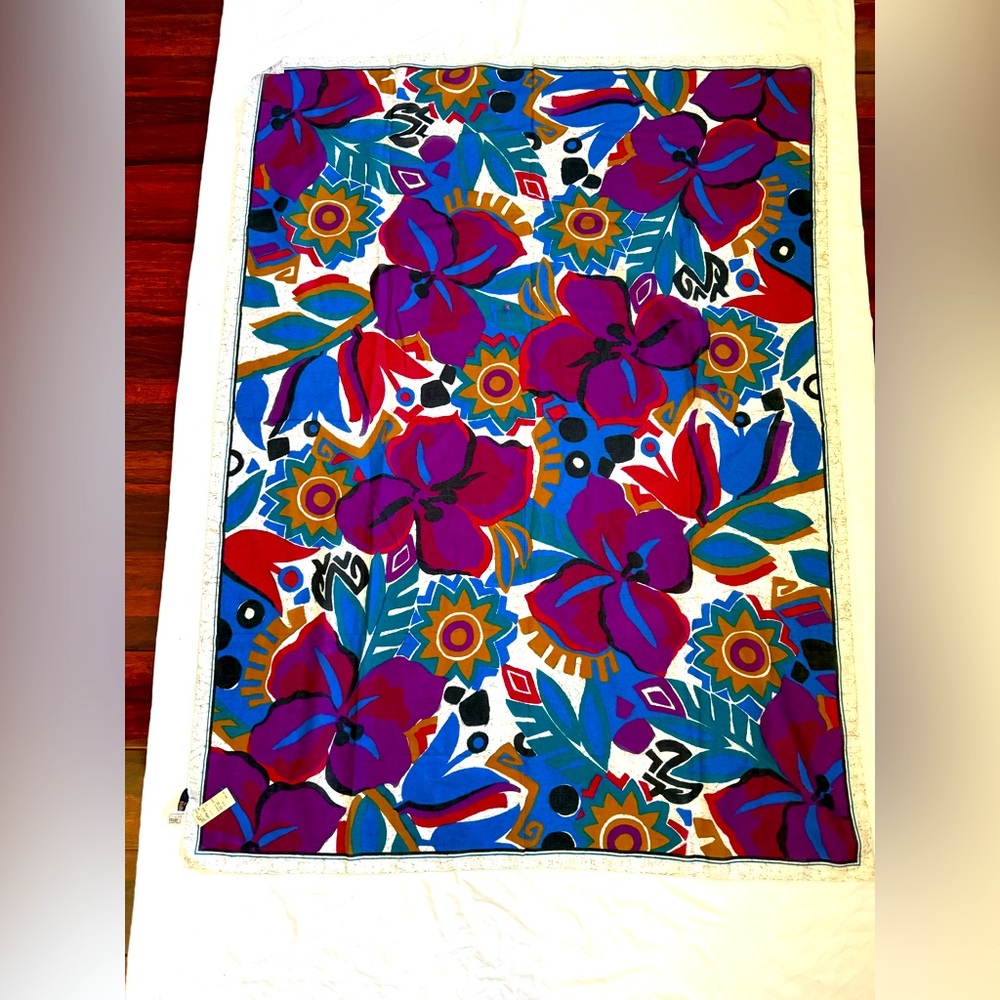 Vintage NWT dead stock l. Magnin 100% Cotton Made in Italy Floral Scarf